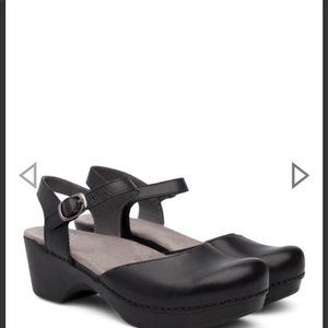 Dansko Sam Black Soft Full Grain Leather Mary Jane Clogs - Size 38